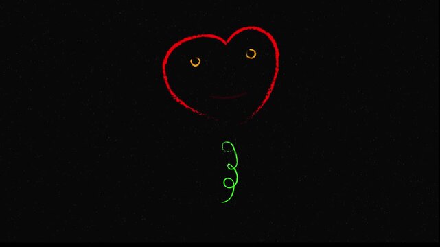heart shape animation cartoon brush lines on snowfall background
