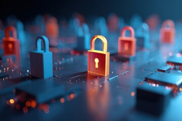 Cyber safety background with 3D security elements and bright professional finish.