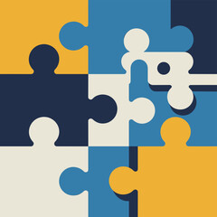Abstract puzzle pieces interlocking in a geometric pattern representing teamwork collaboration strategy and problem solving for business solutions and corporate concepts with a modern minimalist desig