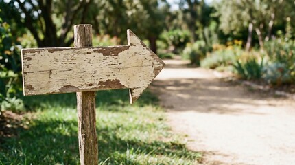 Blank rustic wooden arrow sign pointing way for egg hunt