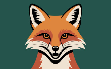 Obraz premium Orange fox face portrait illustration stylized vector art with sharp ears and intelligent eyes against a deep green background symbolizing cunning and wildlife conservation themes for nature websites