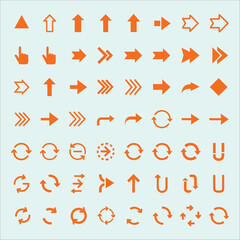 Vibrant Orange UI Navigation Arrows, Refresh, and Pointer Icons Set on Light Blue Background for Web Design