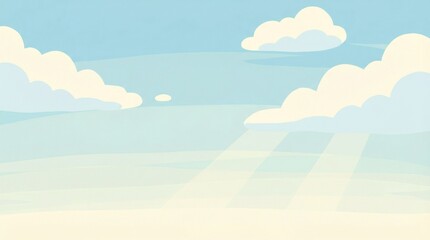 Fototapeta premium Soft Cartoon Sky Background with Fluffy Clouds and Sun Rays