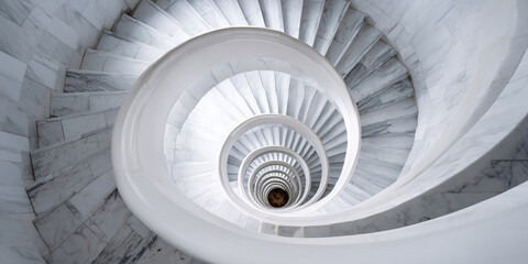 Fototapeta premium empty white marble spiral staircase with geometric shadows and minimalist architectural design isolated on white background top view