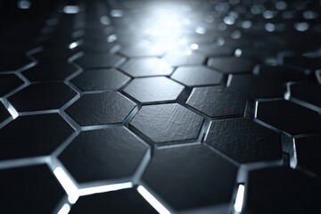 Minimalist tech texture with hexagonal patterns and bright professional lighting.