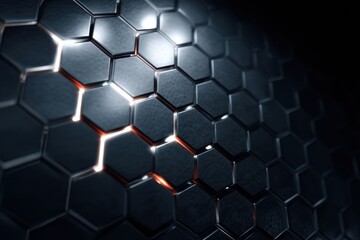 Minimalist tech texture with hexagonal patterns and bright professional lighting.