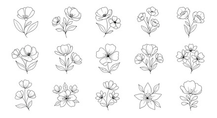 Collection of Hand Drawn Floral Illustrations.