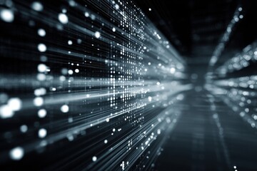 Professional technology background with abstract data flow arranged in clear grid structure, neutral palette, bright lighting, non-dramatic usable tech look.