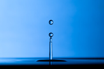 Color drops splash with umbrella or balls in fresh water