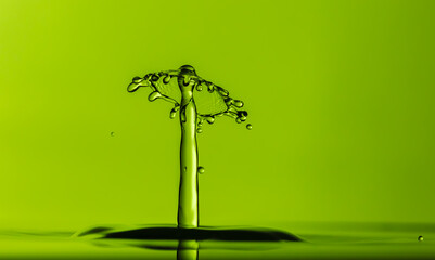 Color drops splash with umbrella or balls in fresh water