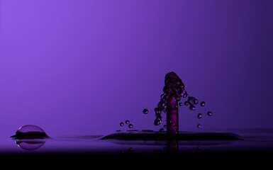 Color drops splash with umbrella or balls in fresh water