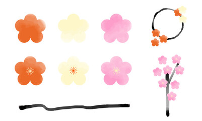 梅の花&梅の枝,枝ぶり,満開,10分咲き｜白梅,紅梅＆薄墨の枝｜Ume