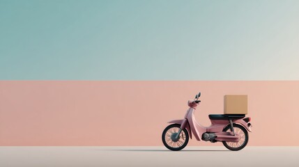 Fototapeta premium Pink scooter is parked on the side of a road