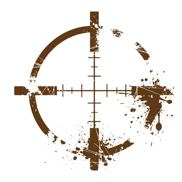 Grunge texture Grungy rifle scope sight target with paint splatters on white background Vintage Style