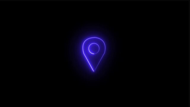 Glowing neon line Map pointer with billiard pool snooker ball icon isolated on black background. 4K Video motion graphic animation.