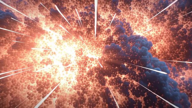 Powerful cosmic explosion in deep space with glowing fireball and expanding shockwave, illustrating supernova energy, destruction, and dramatic astrophysical phenomena.