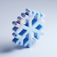 Obraz premium A 3D rendered snowflake with a gradient blue hue, slightly angled on a light background