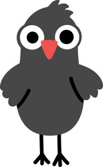 Fototapeta premium Vector black crow icon. Garden or city bird front view clipart. Cute animal character illustration for kids isolated on white background