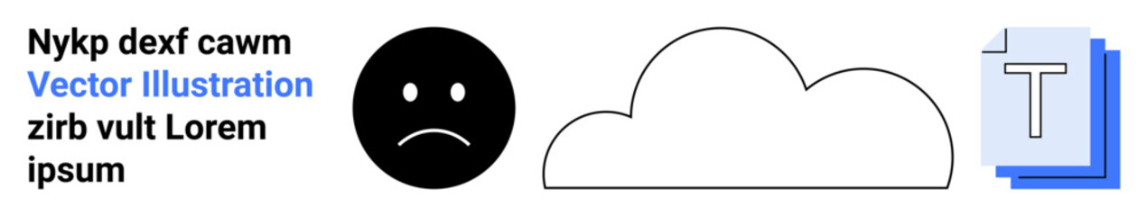 Fototapeta premium Emotional expression, communication, weather, text design, creativity, online usage. Sad face next to a cloud and text layers. Emotional expression and communication concept