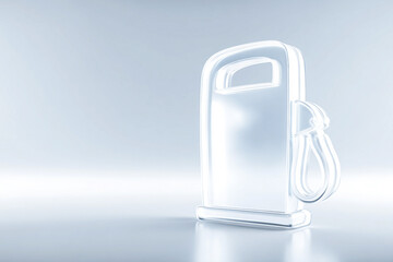 A translucent fuel pump isolated against a light background. The pump features a modern design with smooth curves and a hose attachment, emphasizing a clean aesthetic.