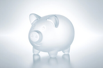 Obraz premium A transparent piggy bank made of glass, set against a soft gradient background. The piggy bank features classic pig shapes and has a smooth, reflective surface.