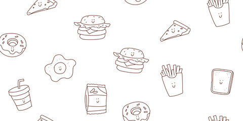 Seamless black and white junk food doodle pattern for kids