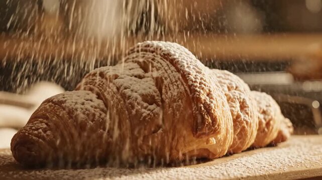 Delicious Croissant Sprinkled with Powdered Sugar - A Sweet Treat.
