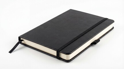 Black notebook isolated on white background.