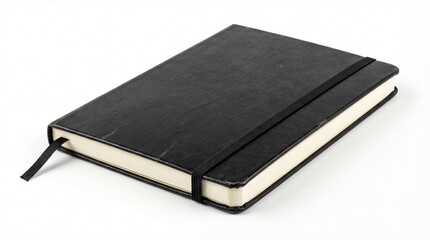 Black notebook isolated on white background.