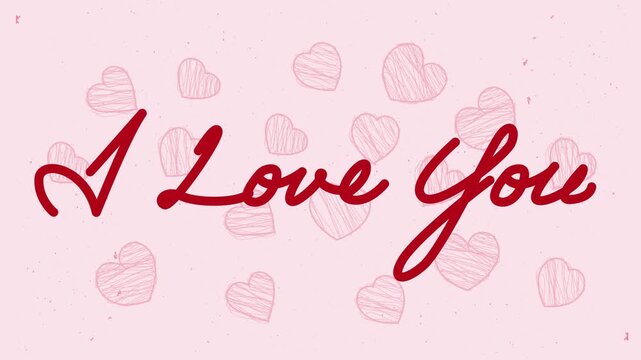 A charming video featuring a whimsical array of hand-drawn animated hearts with "I love you" text. This playful, seamless loop is an ideal background for romantic projects or wedding videos