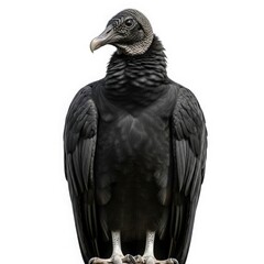 Fototapeta premium Black Vulture's Perch: A majestic black vulture stands proudly, its dark plumage contrasting with the background.