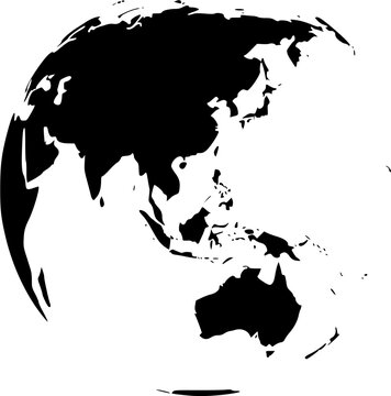 Stylized grey globe showing asia australia and oceania on a white background
