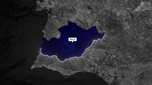 Beja Portugal District Map With Highlighted Administrative Region Animation