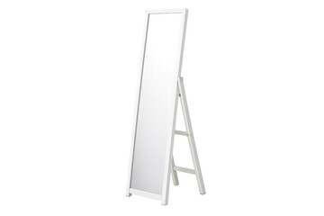 White full length floor mirror standing on transparent background