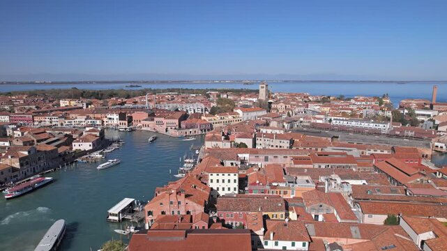 Aerial view of Murano island and basilica Santa Maria e San Donato, Italy