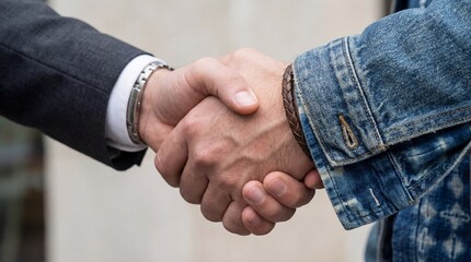 Fototapeta premium Close Up of Professional Handshake Between Corporate Suit and Creative Casual Worker