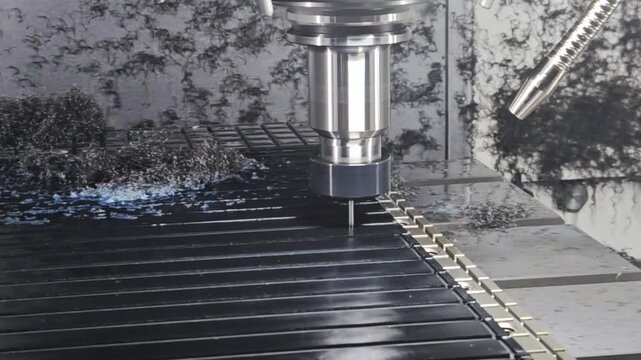 A machine is milling a piece of metal. Hyperlapse