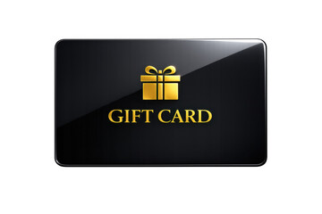 Obraz premium Black gift card voucher with golden present icon