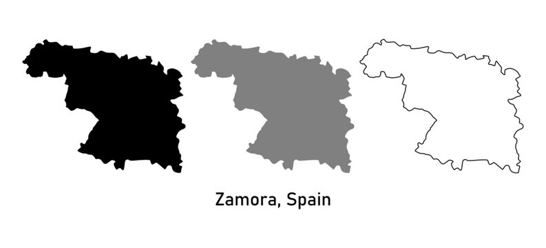Map of Zamora, a province in Spain. Map with various styles of outlines, black and gray.