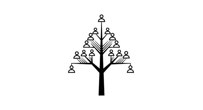 Simple black and white family tree illustration with people icons.