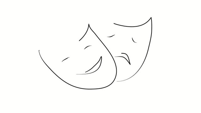 Carnival masks. Contour drawing, silhouett animation. Video 4k object illustration self-drawing. Minimalist continuous line drawing silhouette on a white background new