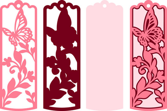 Decorative bookmark cut file with intricate floral and butterfly layers, perfect for DIY crafting and digital download use.
