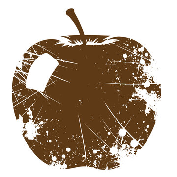 Grunge texture Grunge style brown apple illustration with white splatters and scratches on white background  fruit symbol Vintage Style