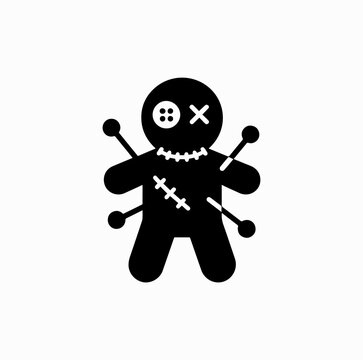 Voodoo Doll Icon, Magic Curse Symbol Silhouette