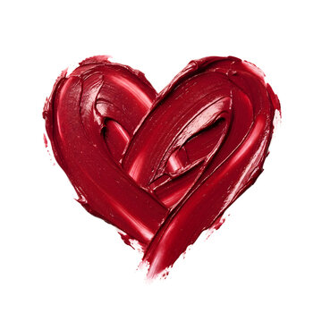 Red Lipstick Heart Shape Smear Isolated on Background , Valentines Day