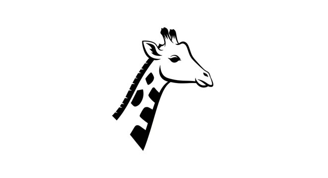 Simple black and white giraffe head vector illustration.