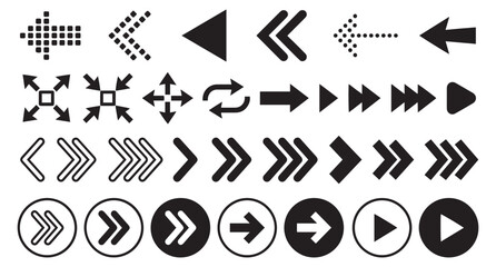  Arrow icons, minimalist vector navigation symbols, pointers, and directional signs for web UI and graphic design.