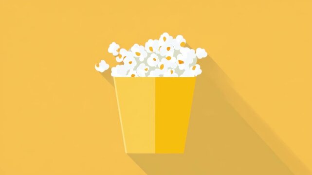 Animated popcorn overflow in bright yellow box with dynamic shadow movement