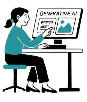 Trabajadora IA generando una imagen con un prompt