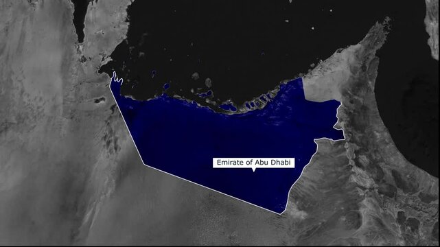 Abu Dhabi Emirate on a World Map: A detailed geographical depiction showcasing the Emirate of Abu Dhabi, with clear boundaries on a world map.